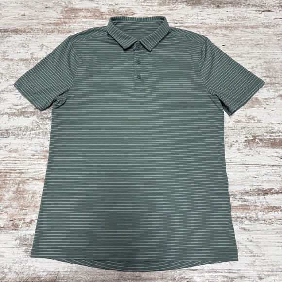 Lululemon Evolution Short Sleeve‎ Polo Agile Stripe Tidewater Teal Golf Sz  S - Picture 1 of 11